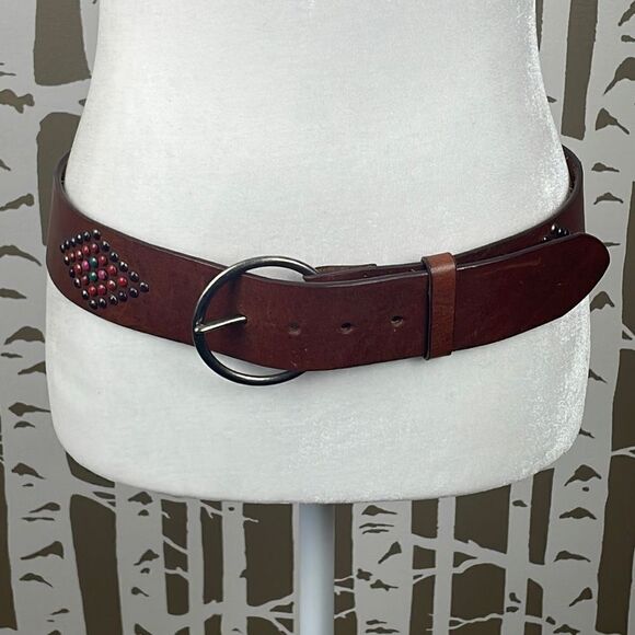 Boho Colorful Studded Brown Leather Belt L - Picture 1 of 12